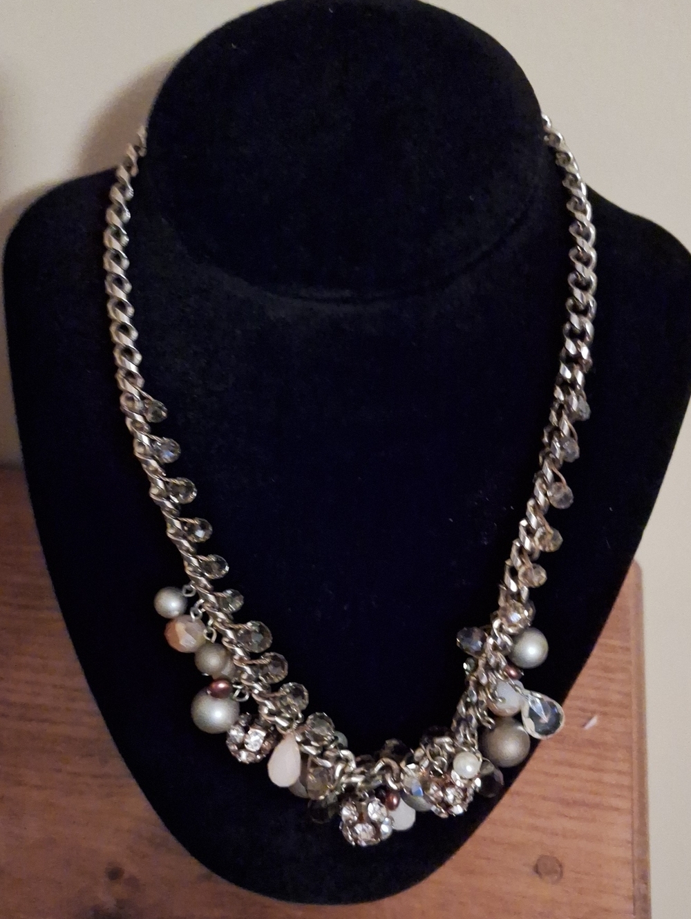 LOFT Silver-Tone Cluster Necklace with Pearls and Clear Crystals